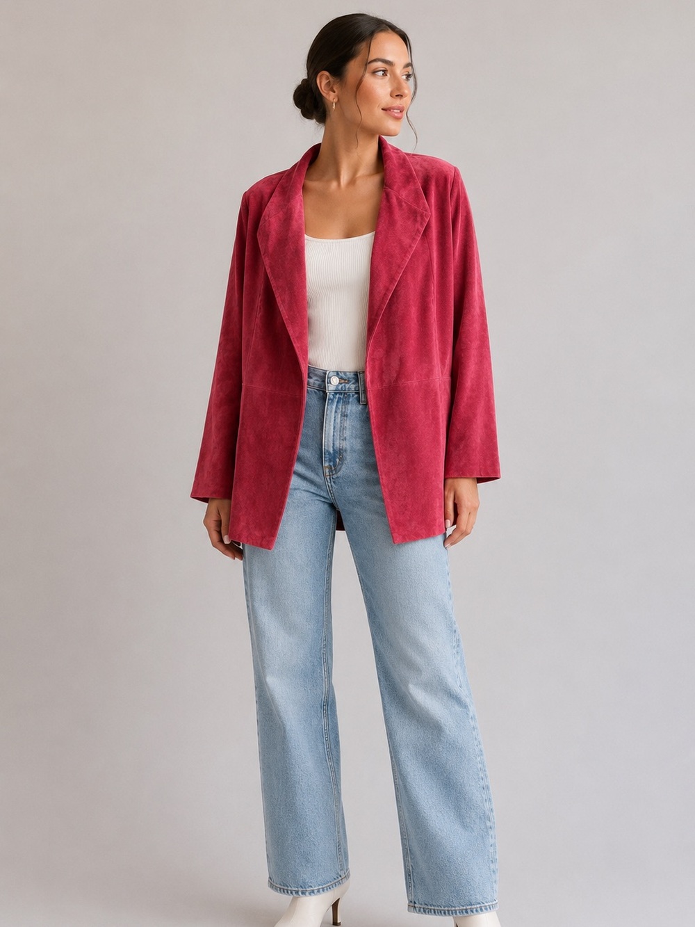 Silhouettes Genuine Leather Magenta Suede Blazer Jacket XL